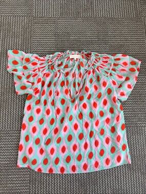 Caballero Flutter Sleeve Patterned Blouse, size XS